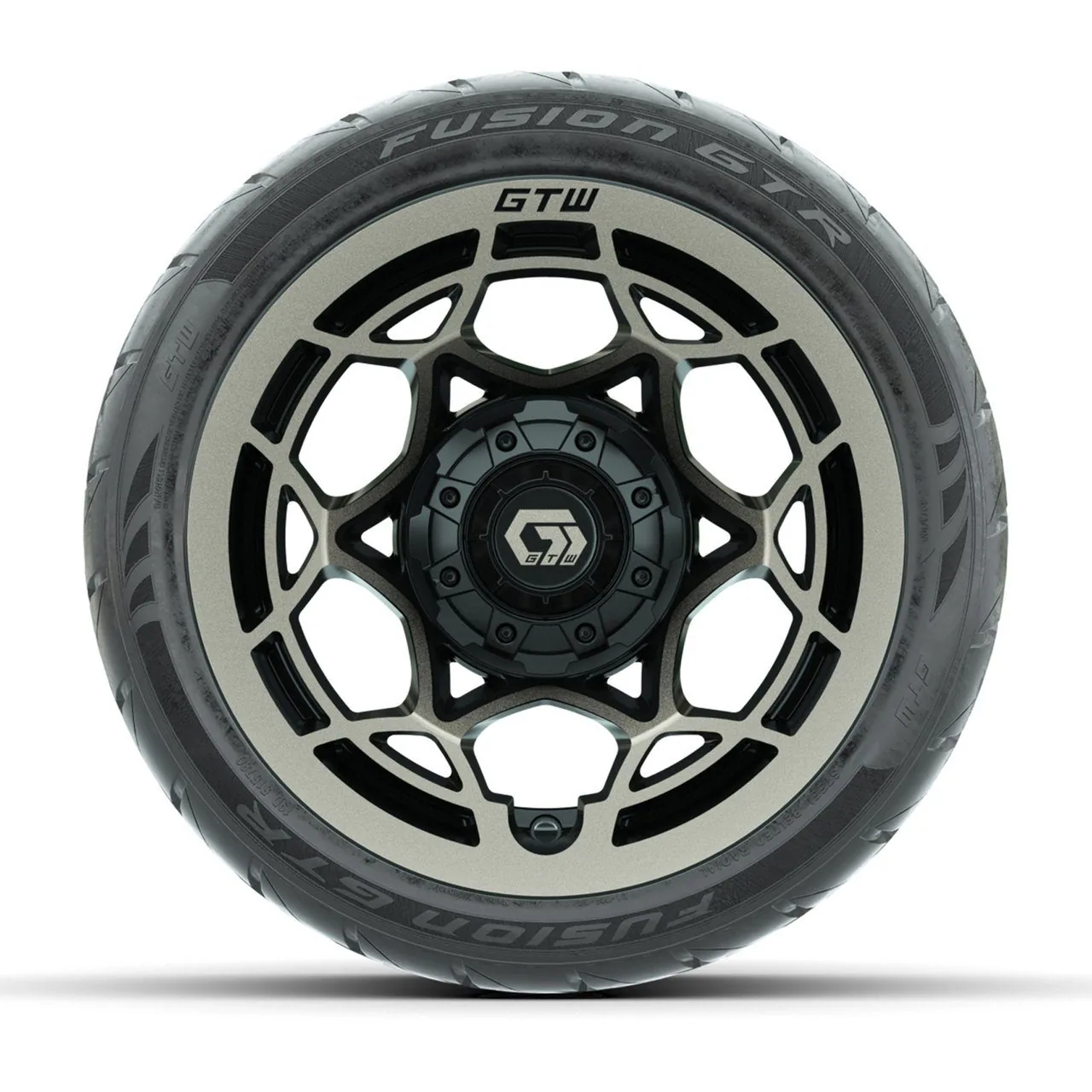 Комплект колёс GTW® Nexus (чёрные с бронзовой лицевой частью) 12" с радиальными дорожными шинами 215/40-R12 Fusion GTR, полный набор, артикул A19-1861 — фото 2