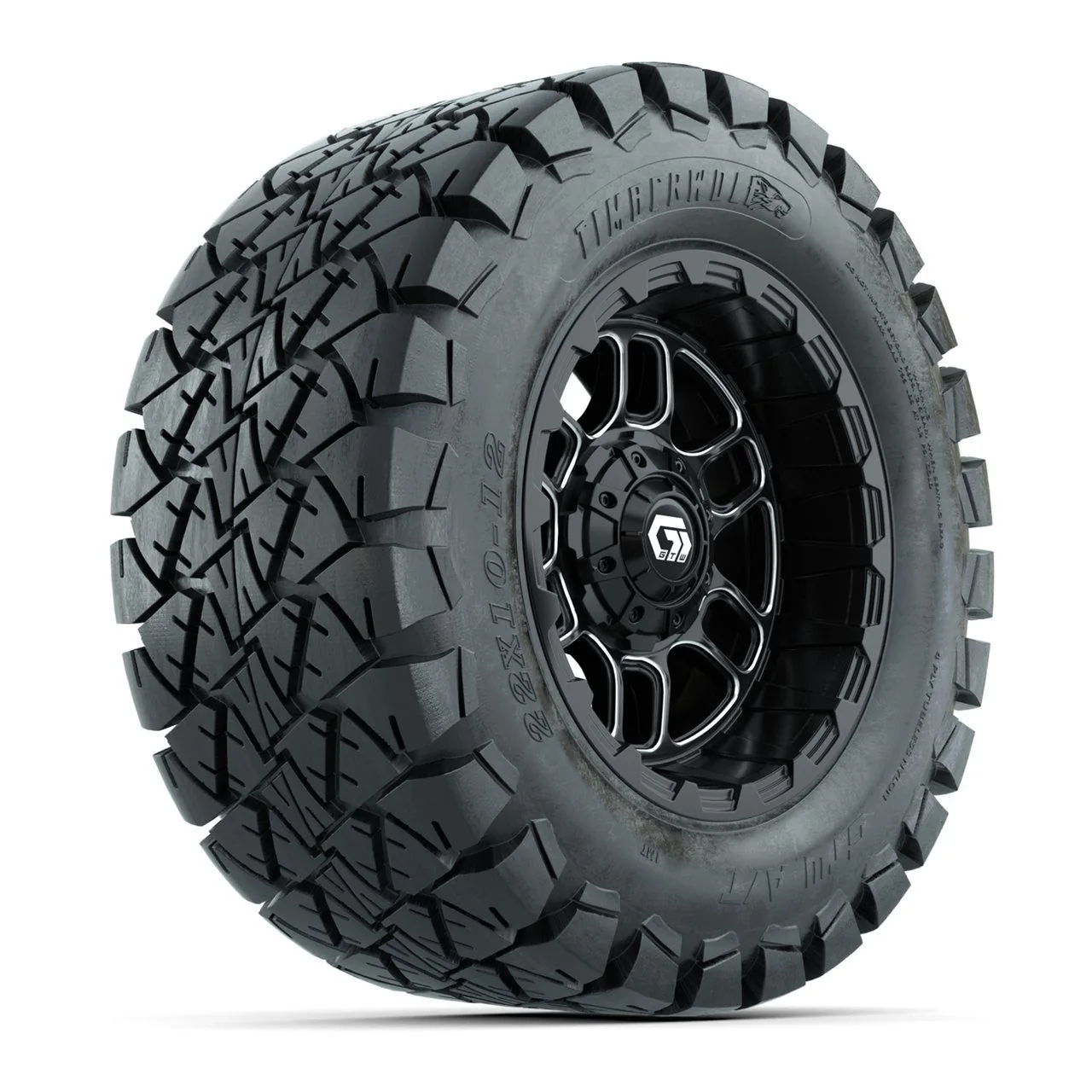 Комплект колёс 12" GTW Titan с шинами 22X10-12 Timberwolf All-Terrain, чёрные с проточкой, артикул A19-1750