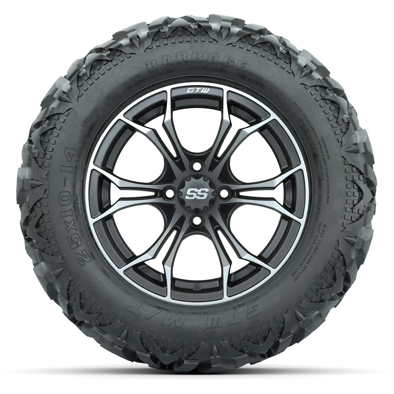 Колёса в сборе с шинами GTW Spyder 14", матовый серый/проточенный, 25x10-14 Barrage Mud, комплект 4 шт., артикул A19-2511 — фото 2