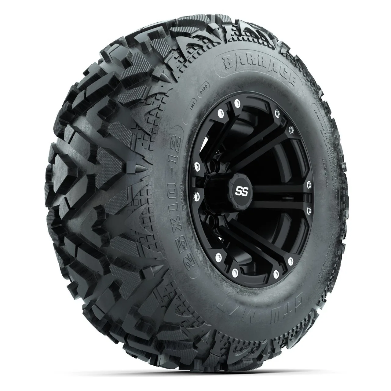 Колёса GTW Specter, матовый чёрный, 12" с грязевыми шинами 25X10-12 Barrage Mud, полный комплект, артикул A19-1790