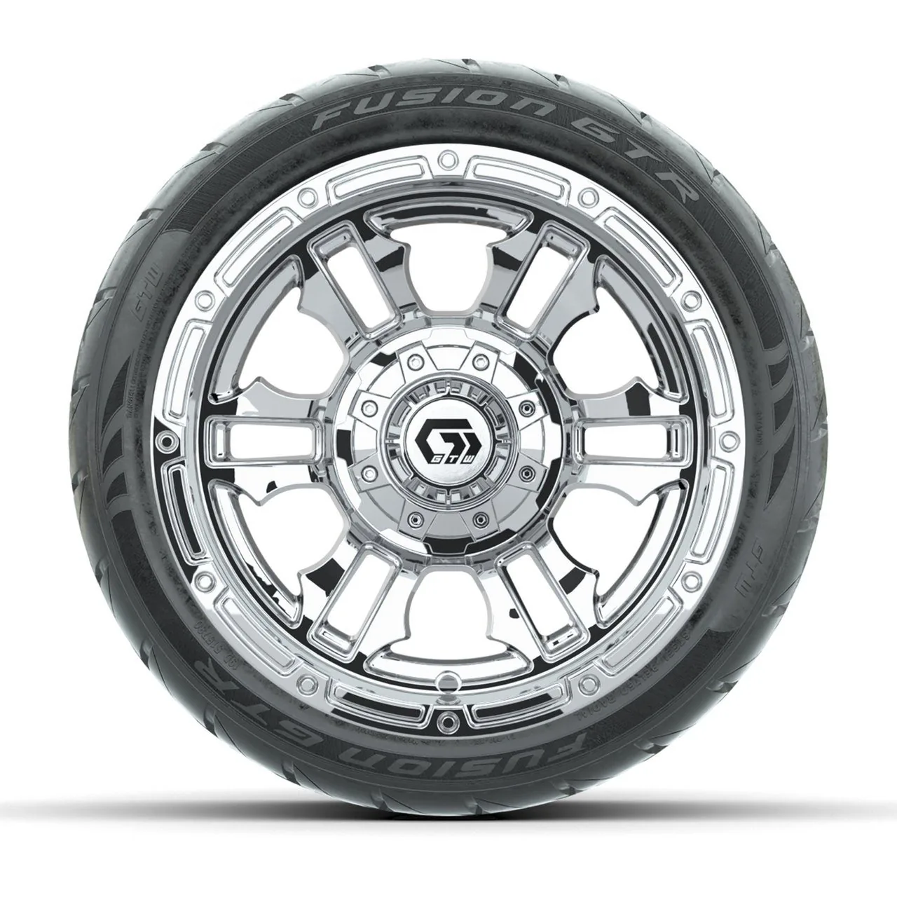 Комплект колёс GTW® Shogun (хром) 12" с радиальными дорожными шинами 215/40-R12 Fusion GTR, полный набор, артикул A19-1909 — фото 2