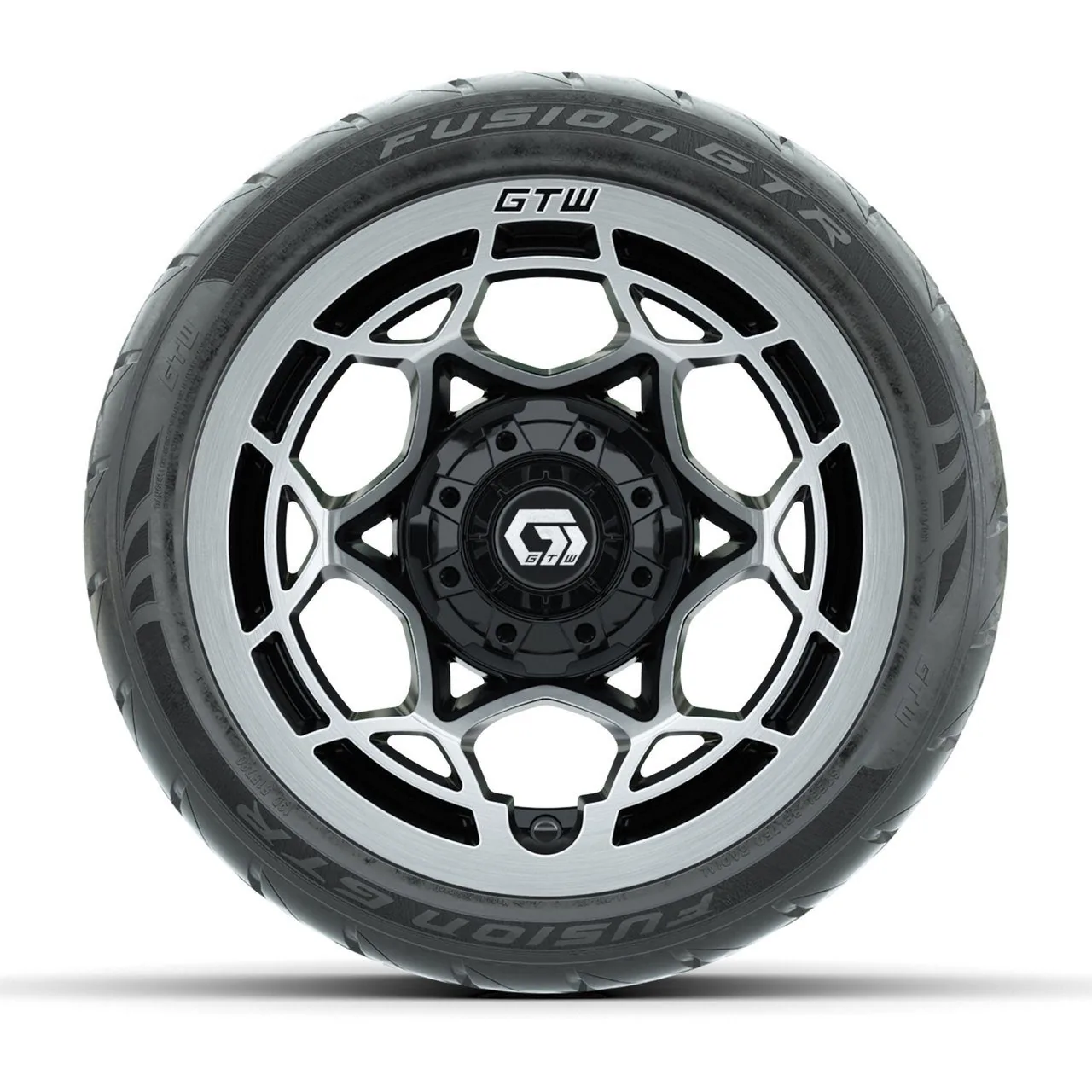 Колёса GTW Nexus, чёрные с серебристой лицевой частью, 12" с шинами 215/40-R12 Fusion GTR Steel Belt Radial Street, полный комплект, артикул A19-1845 — фото 2