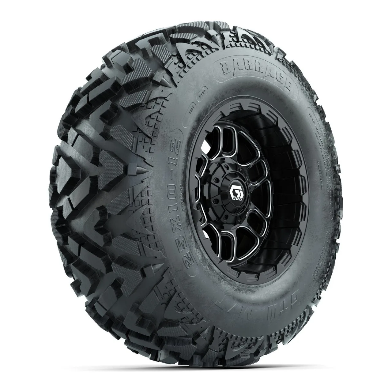 Комплект колёс 12" GTW Titan с грязевыми шинами 25X10-12 Barrage Mud, чёрные с проточкой, артикул A19-1753