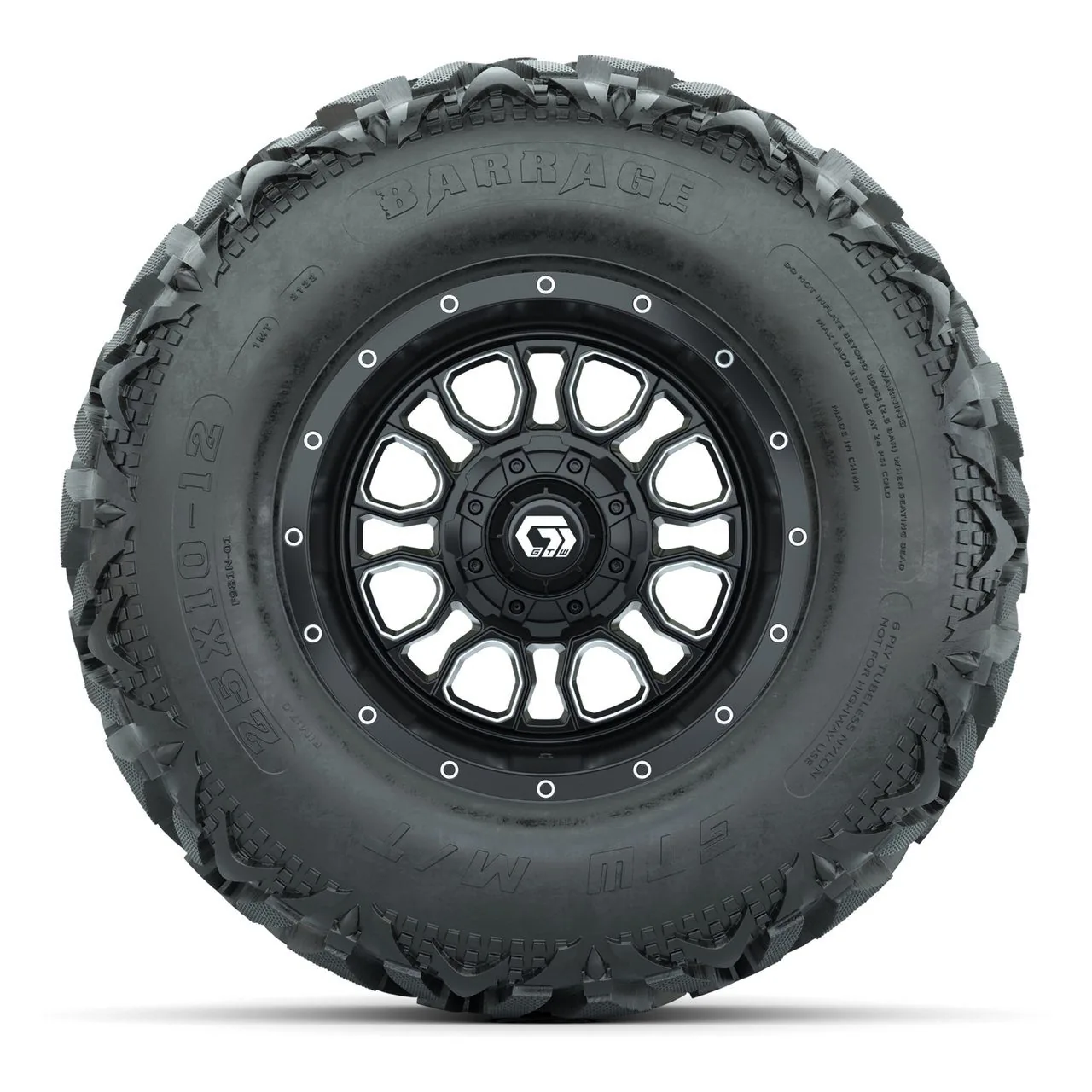 Колёса GTW® Volt 12", чёрные с проточкой, с шинами 25X10-12 Barrage Mud, полный комплект, артикул A19-1711 — фото 2