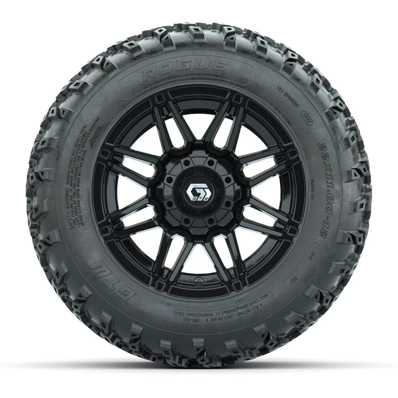 Комплект колёс GTW® Stealth 12” с шинами 22x11.00-12 Rogue, глянцевый чёрный, для бездорожья, полный набор, артикул A19-1185 — фото 2