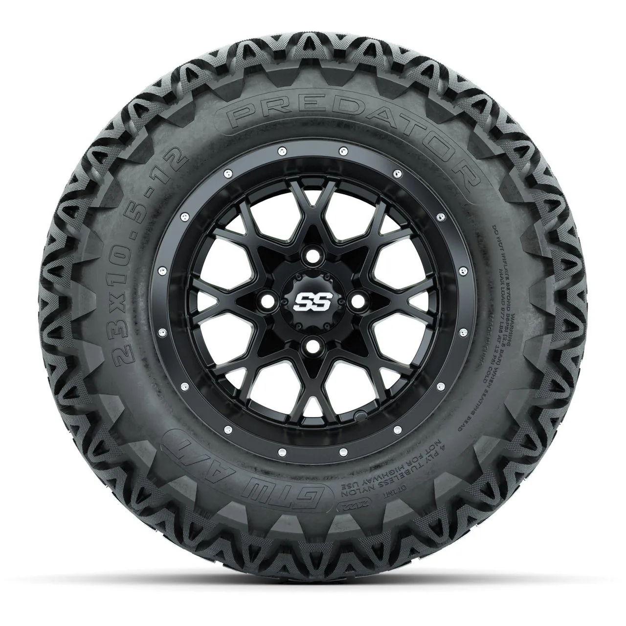 Комплект колёс GTW® Vortex 2 12", матовые чёрные, с шинами 23X10.5-12 Predator All-Terrain — 4 шт., артикул A19-1958 — фото 2
