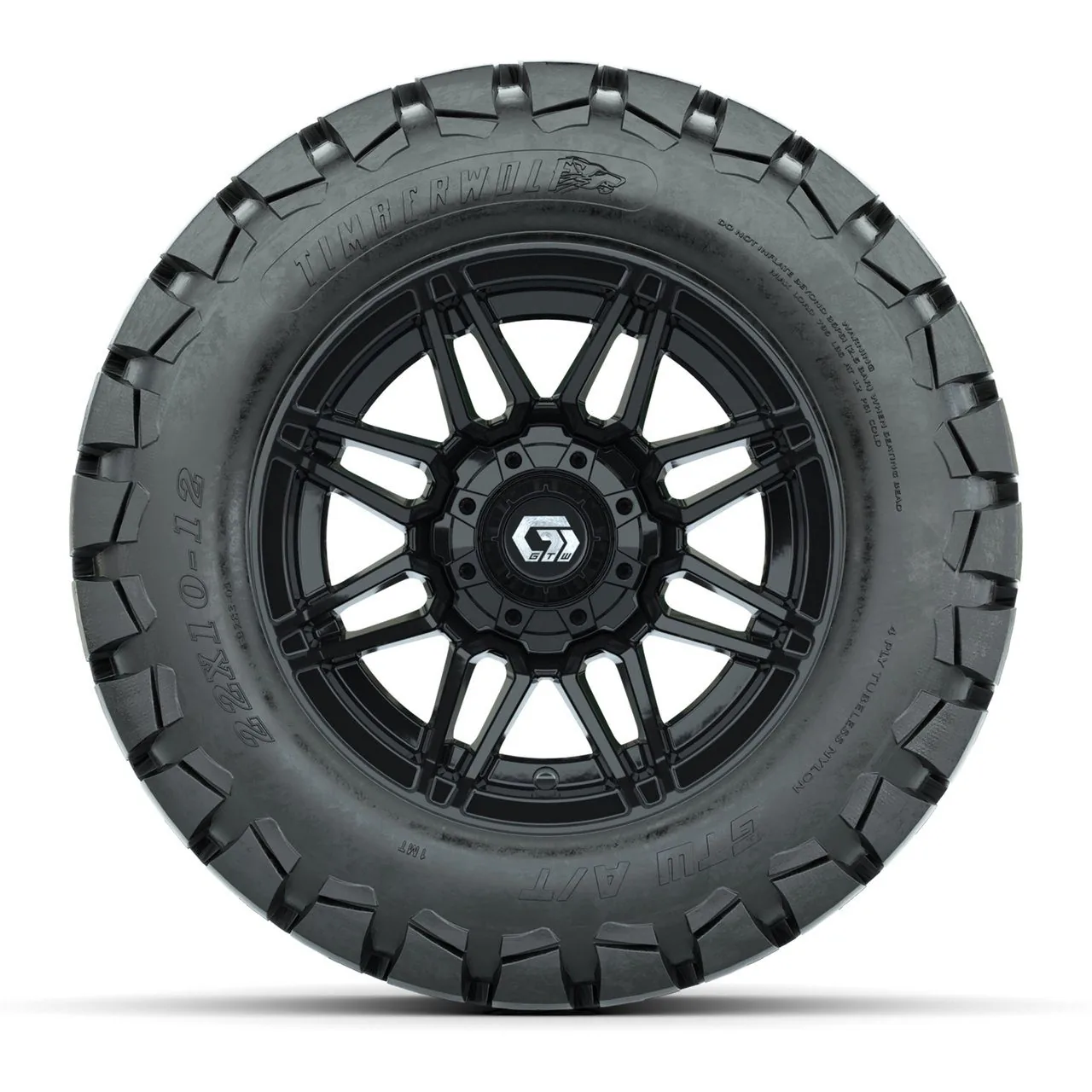 Комплект колёс GTW® Stealth 12” с шинами 22x10-12 Timberwolf, глянцевый чёрный, для бездорожья, полный набор, артикул A19-1184 — фото 2