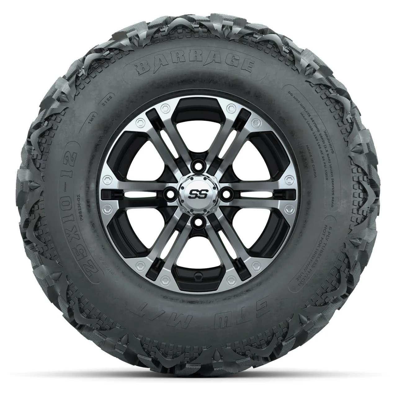 Колёса GTW Specter, чёрные с проточкой, 12" с грязевыми шинами 25X10-12 Barrage Mud, полный комплект, артикул A19-1799 — фото 2