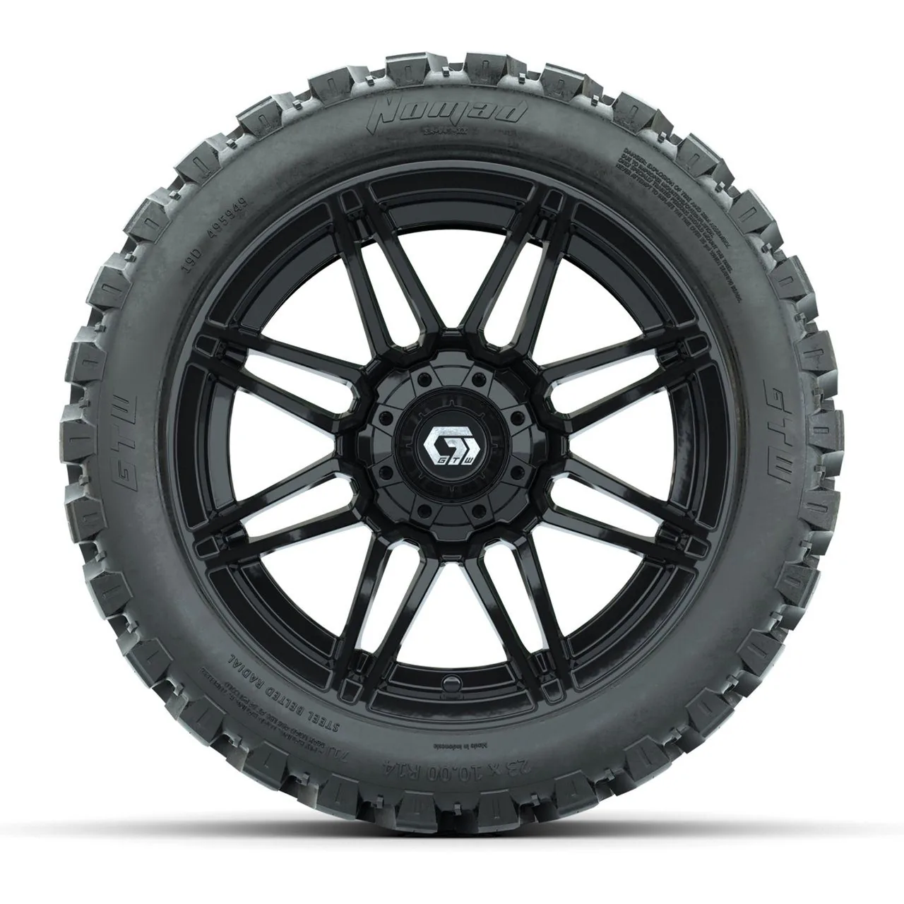 Колёса в сборе с шинами GTW® Stealth 14", глянцевый чёрный, 23X10-R14 Nomad Steel Belt Radial All-Terrain, комплект 4 шт., артикул A19-2544 — фото 2