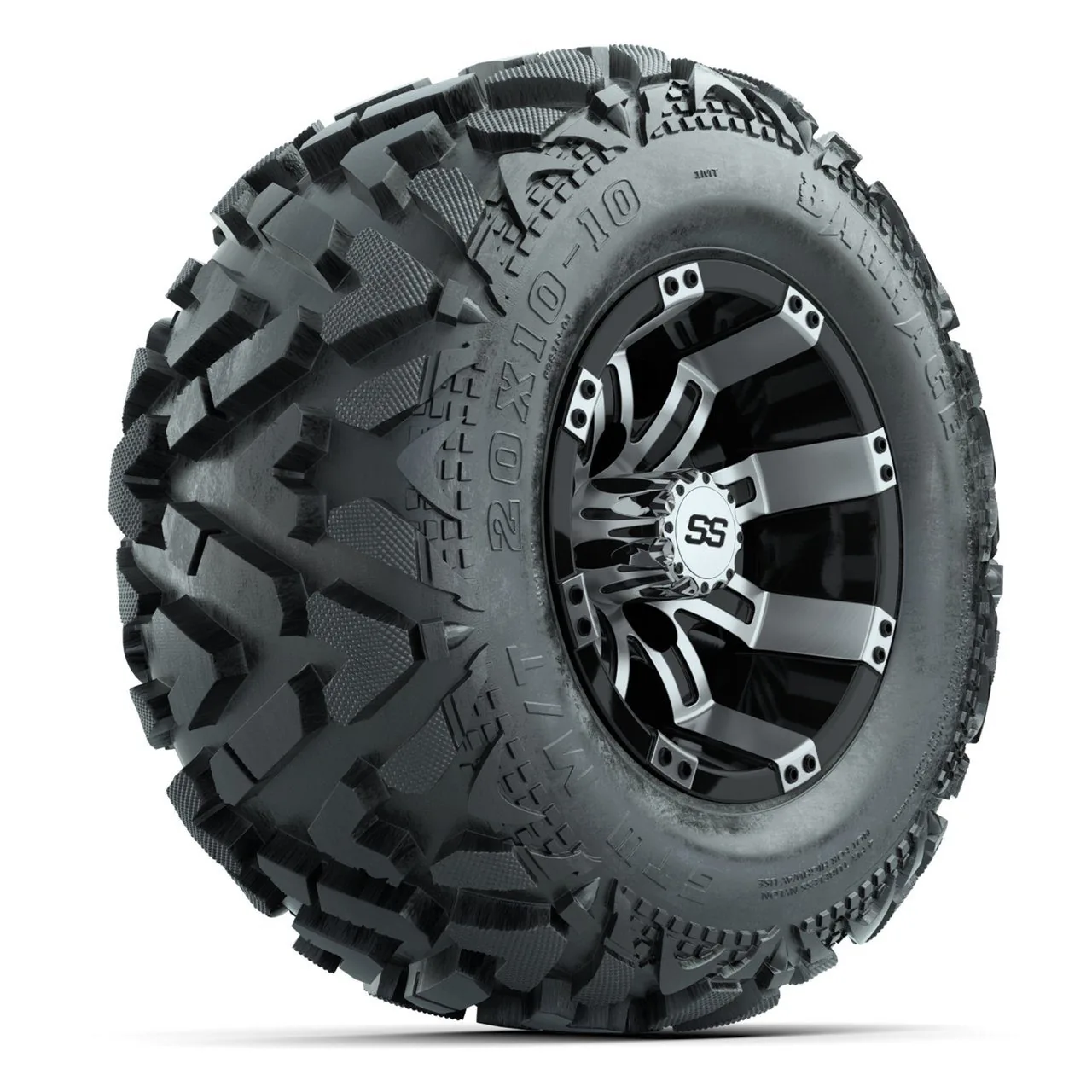 Комплект колёс GTW Tempest, чёрный/шлифованный, 10" с грязевыми шинами 20x10-10 Barrage, артикул A19-1515