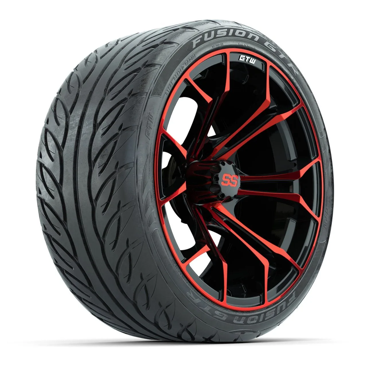 Комплект колёс GTW Spyder 15", красные с чёрным, с дорожными шинами Fusion GTR 215/40-R15, артикул A19-755