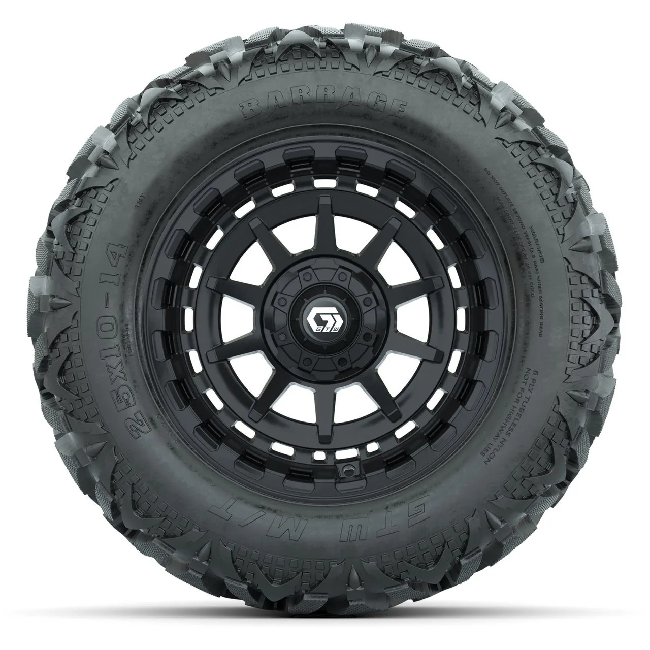 Колёса GTW Barricade Black 14" с грязевыми шинами 25x10-14 Barrage Mud, полный комплект, артикул A19-2357 — фото 2