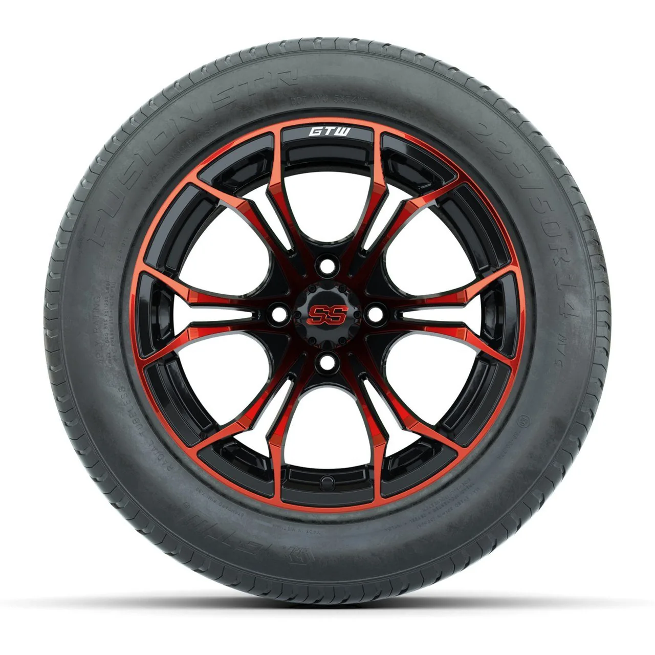 Колёса GTW® Spyder, чёрно-красные, 14", с шинами Fusion STR 225/50-R14 (DOT), комплект, артикул A19-2700 — фото 2