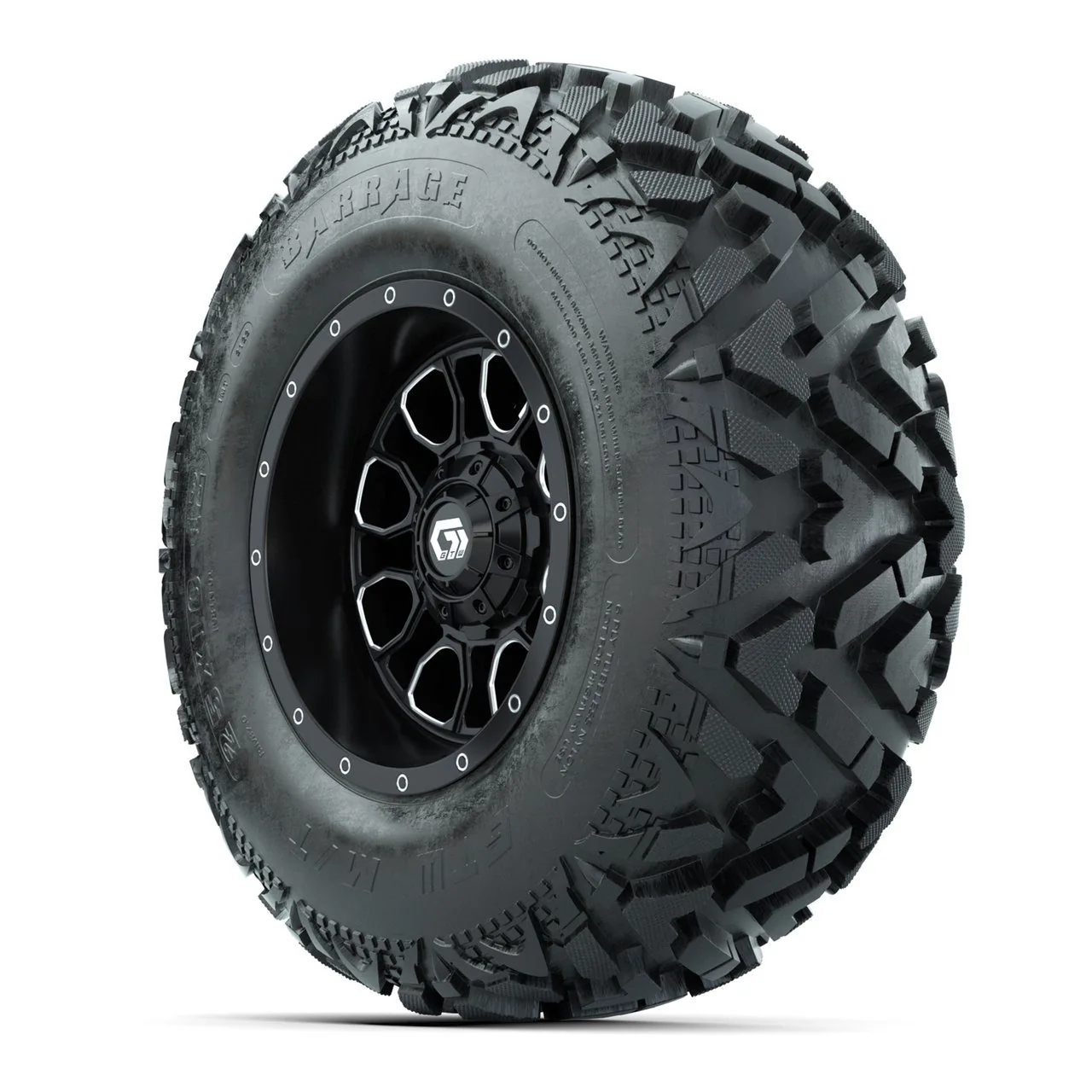 Колёса GTW® Volt 12", чёрные с проточкой, с шинами 25X10-12 Barrage Mud, полный комплект, артикул A19-1711 — фото 3