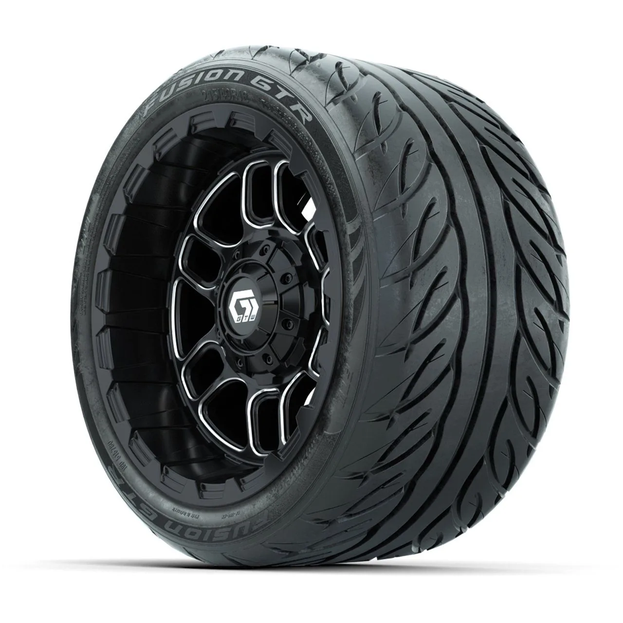 Комплект колёс 12" GTW Titan с радиальными шинами 215/40-R12 Fusion GTR Steel Belt Radial Street, чёрные с проточкой, артикул A19-1746 — фото 3