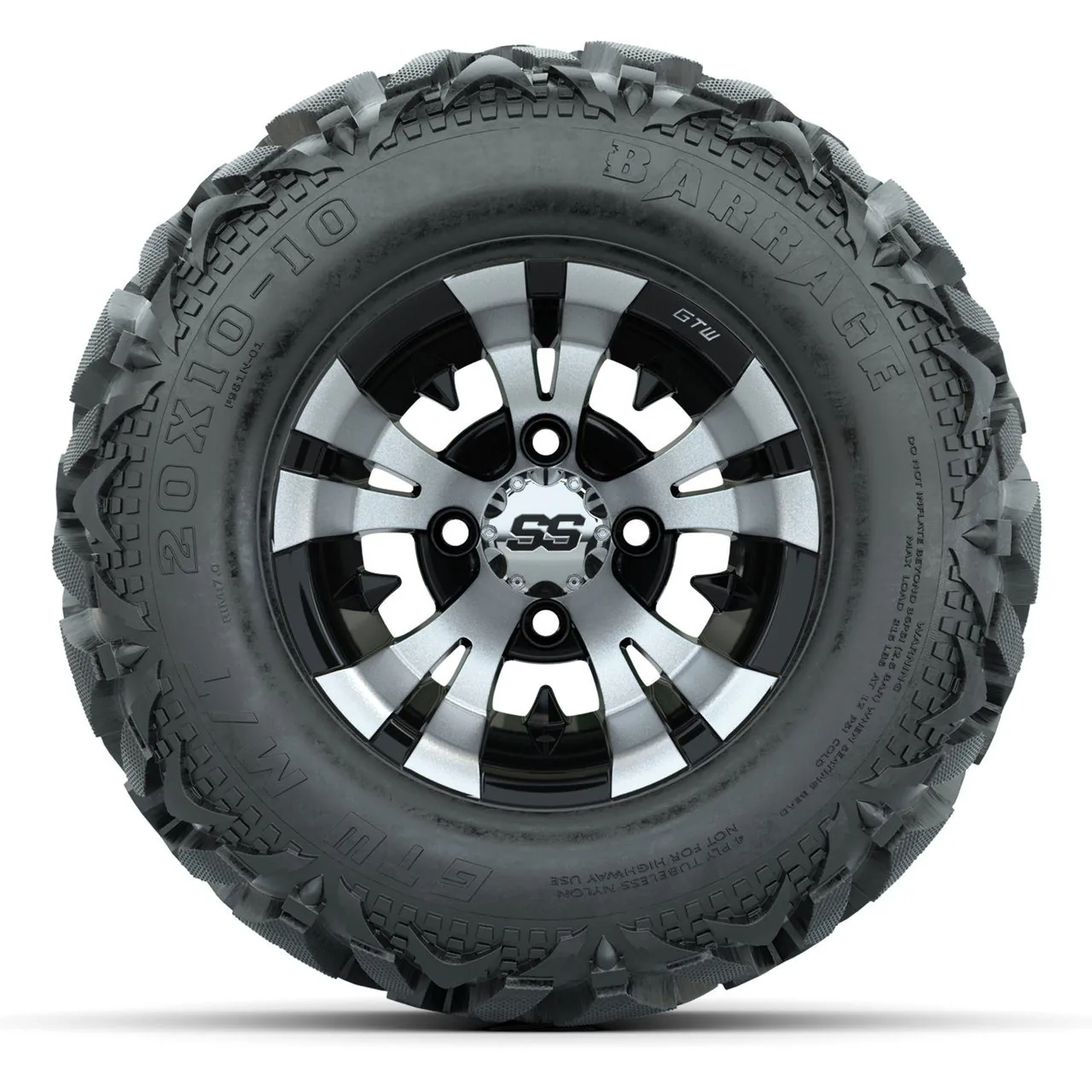 Комплект колёс GTW Vampire 10”, чёрные с обработкой, с шинами 20x10-10 Barrage Mud (4 шт.), артикул A19-1557 — фото 2