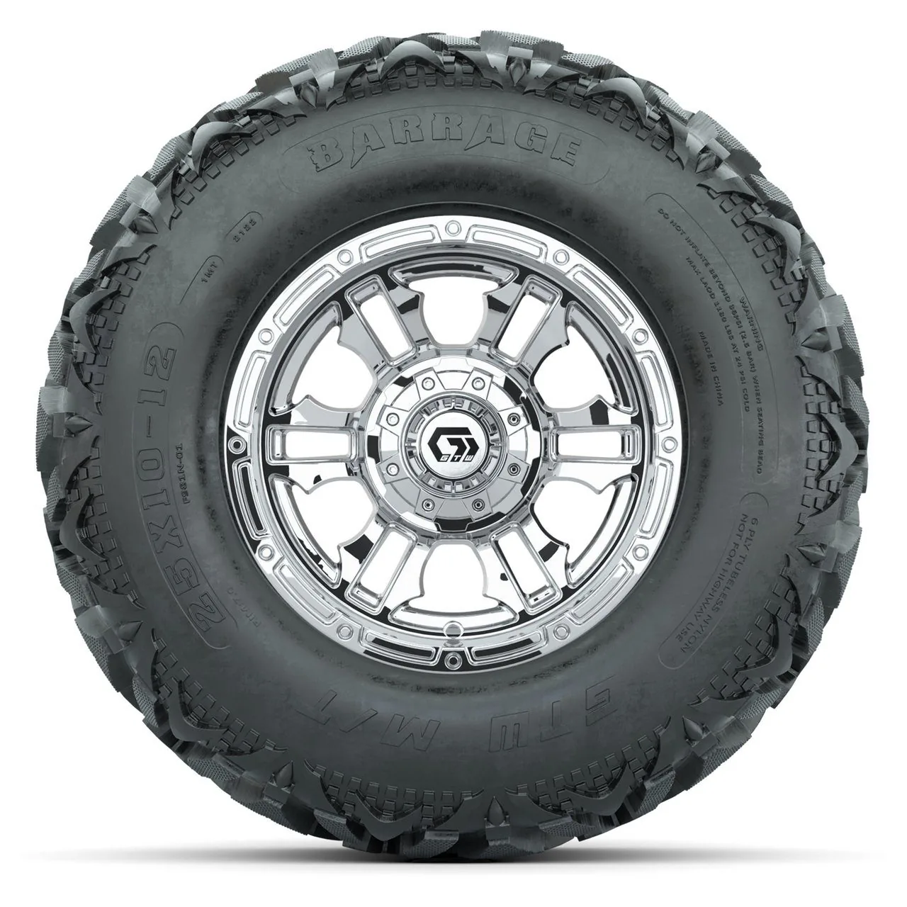 Комплект колёс GTW® Shogun (хром) 12" с грязевыми шинами 25X10-12 Barrage, полный набор, артикул A19-1917 — фото 2