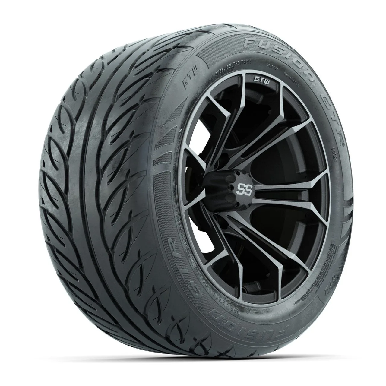 Колёса в сборе с шинами GTW® Spyder 14", матовый серый/проточенный, 255/45-R14 Fusion GTR Steel Belt Radial Street, комплект 4 шт., артикул A19-2508