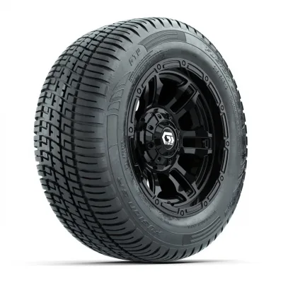 Комплект колёс GTW® Shogun 12” с шинами 215/50-R12 Fusion S/R Steel Belt Radial, глянцевый чёрный, полный набор, артикул A19-1167