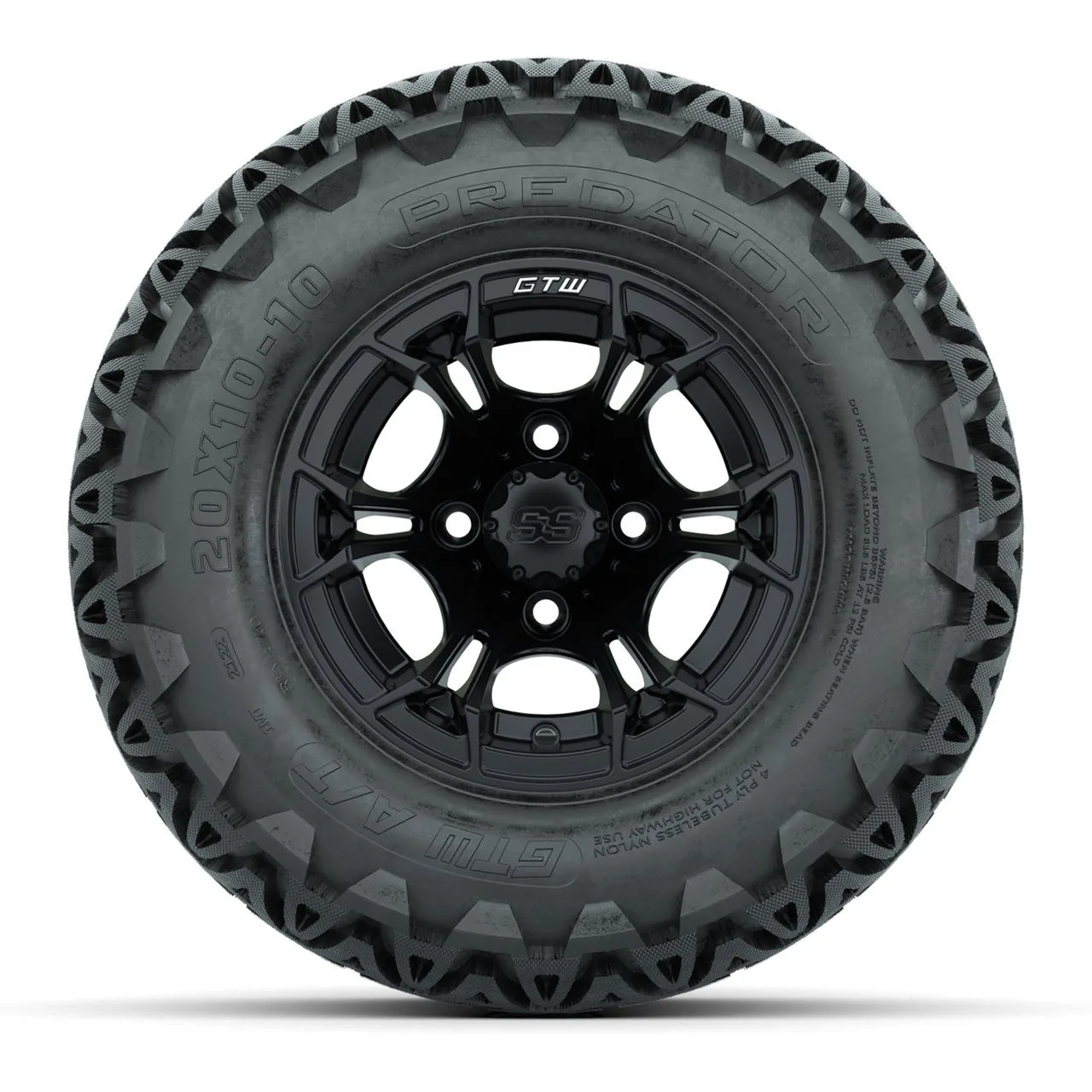 Комплект колёс 10" с шинами 20x10-10 Predator All-Terrain, матовый чёрный, GTW Spyder, артикул A19-1104 — фото 2