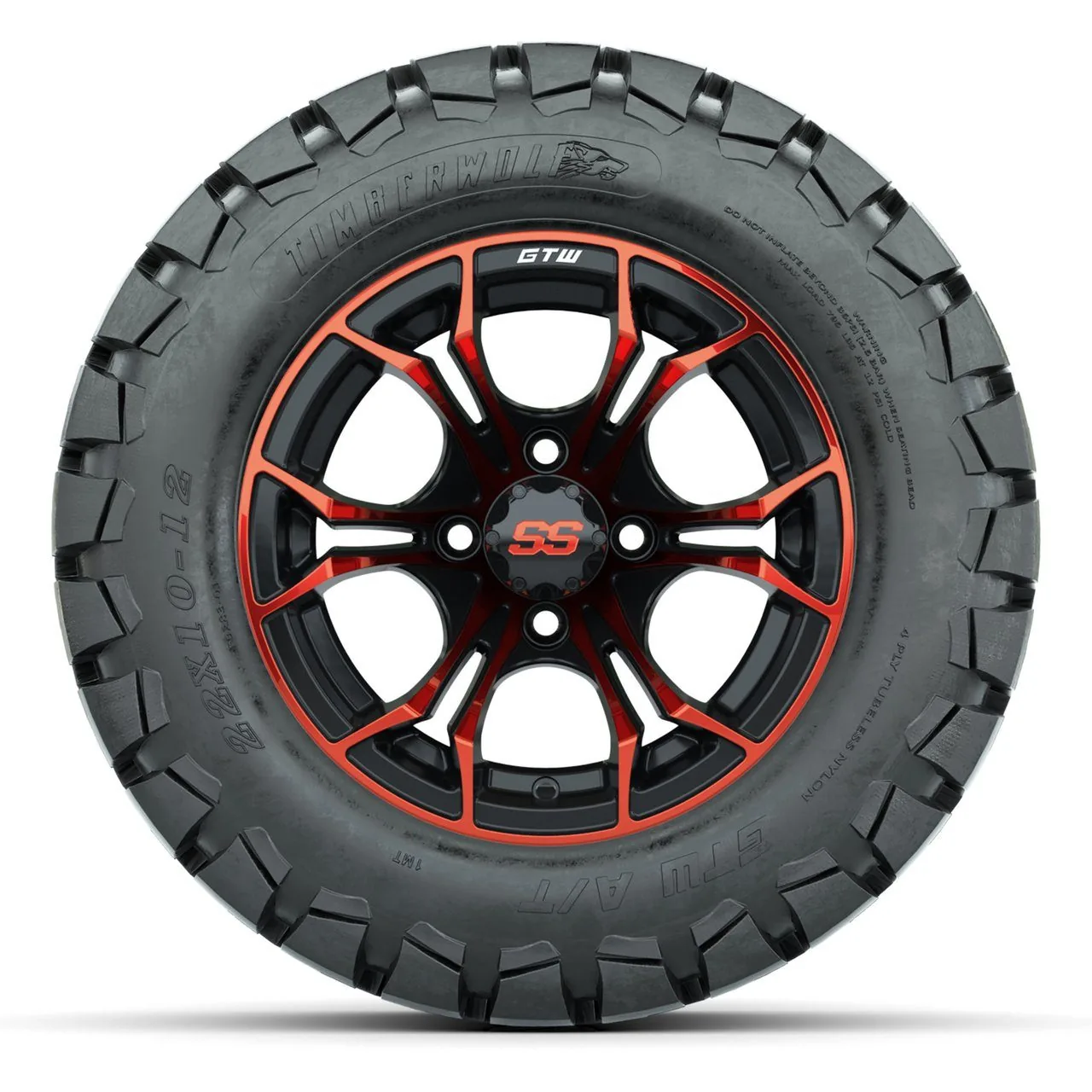 Комплект колёс с шинами 22X10-12 Timberwolf All-Terrain, диски 12" Spyder, чёрно-красные, GTW, артикул A19-2187 — фото 2