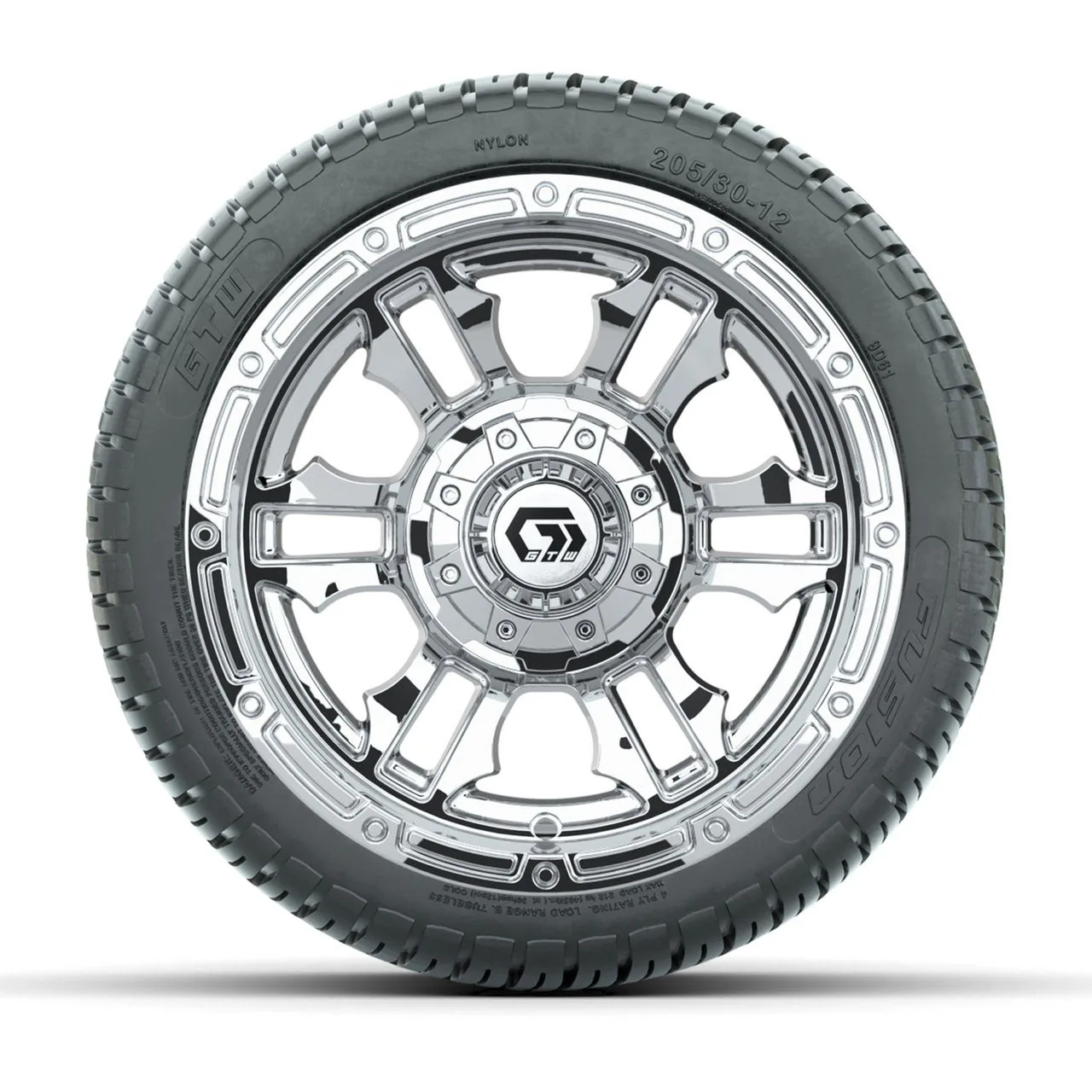 Комплект колёс GTW® Shogun (хром) 12" с дорожными шинами 205/30-12 Fusion, полный набор, артикул A19-1906 — фото 2