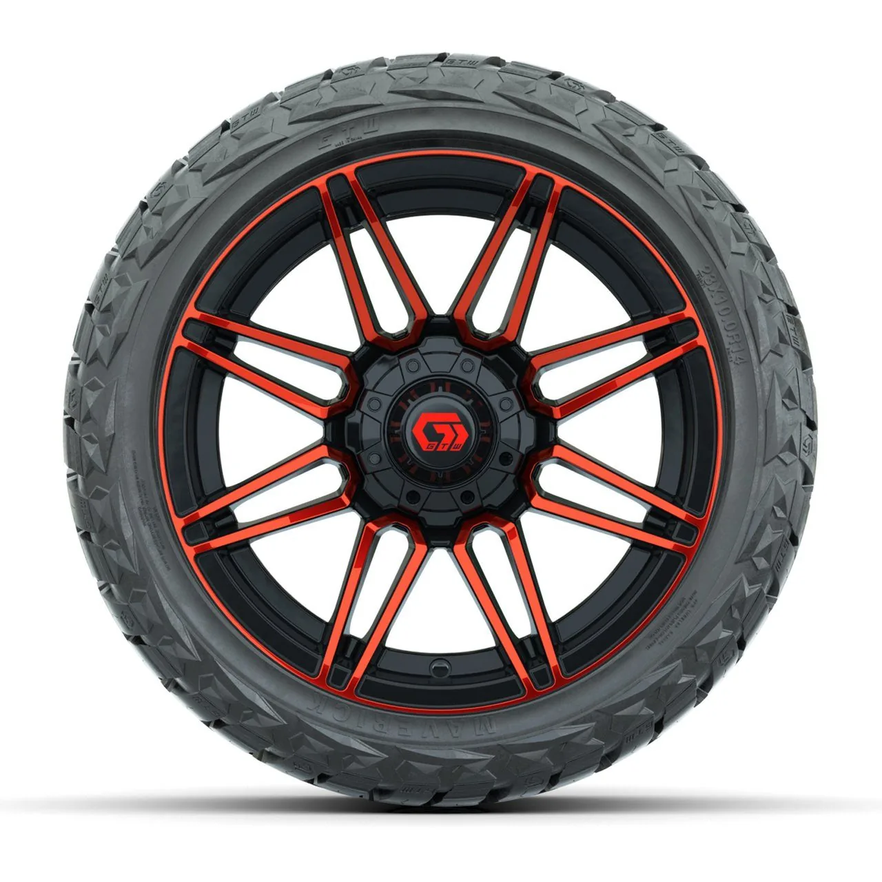 Комплект колёс 14" GTW Stealth, глянцевый чёрный с красным, с шинами Maverick All-Terrain 23x10.00-R14, артикул A19-1324 — фото 2