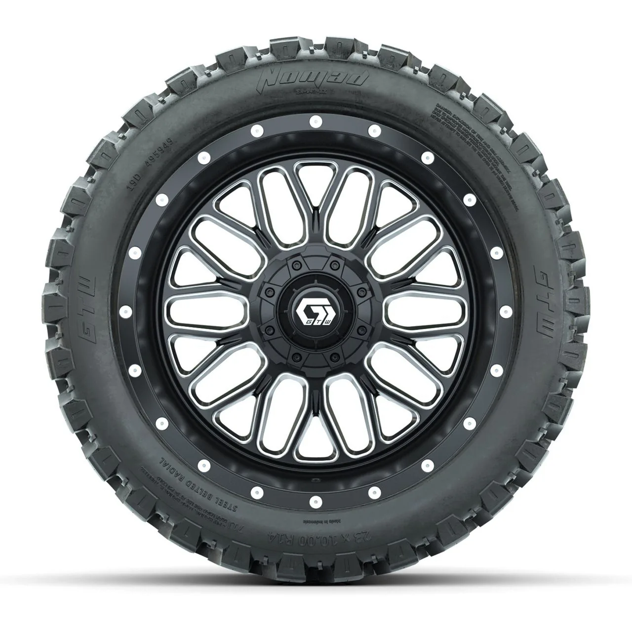 Комплект из 4 колёс 14” GTW Helix, чёрные с обработанной лицевой стороной, с шинами 23x10-R14 Nomad All-Terrain, артикул A19-824 — фото 2