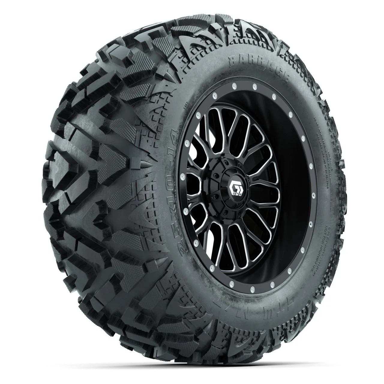 Колёса GTW Helix 14" (чёрные с проточкой) с шинами 25x10-14 Barrage Mud, полный комплект, артикул A19-2261