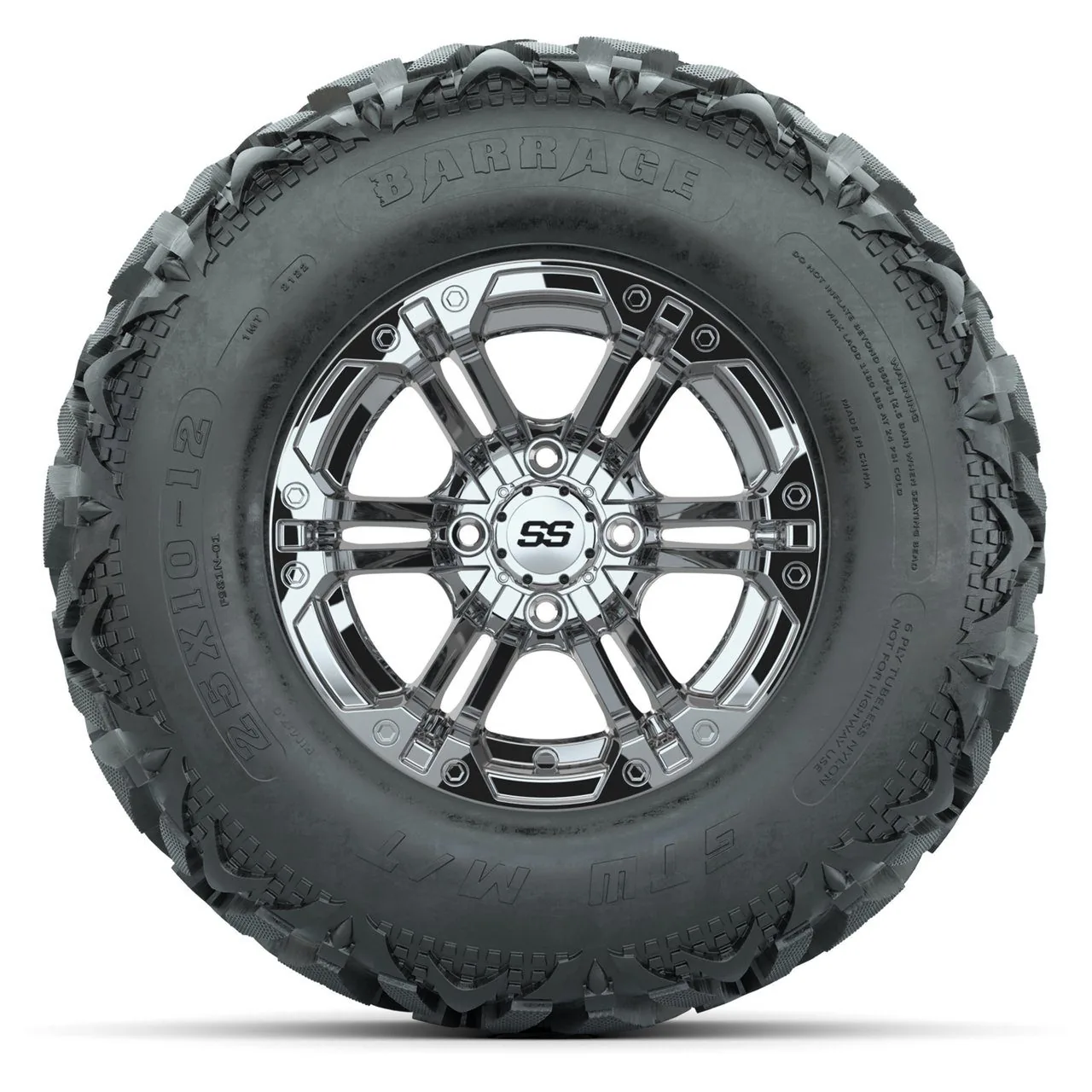 Комплект колёс с шинами 25X10-12 Barrage Mud, диски 12" Specter Chrome, GTW, артикул A19-2164 — фото 2