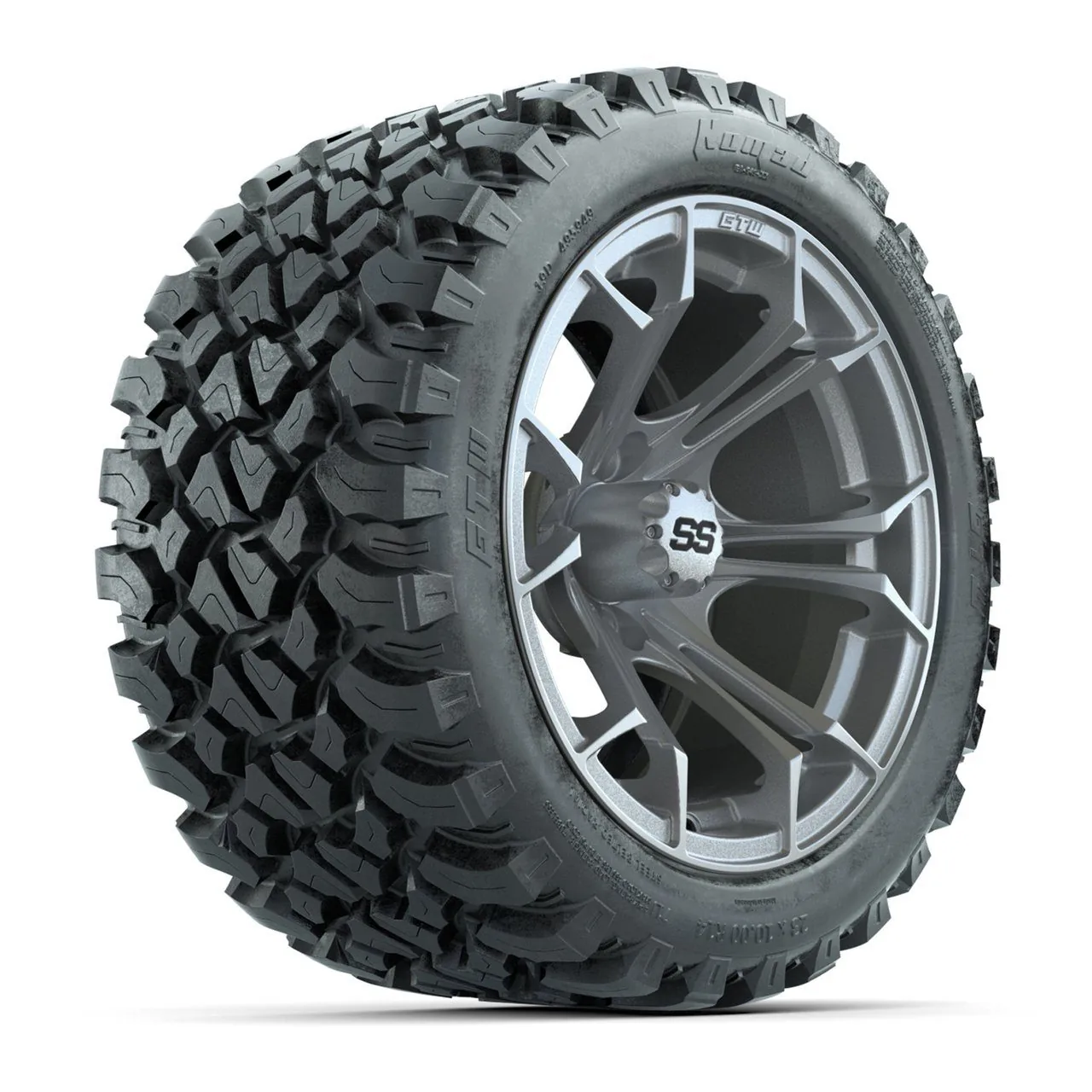 Колёса GTW Spyder 14" (серебристые шлифованные) с шинами 23X10-R14 Nomad Steel Belt Radial All-Terrain, полный комплект, артикул A19-2275