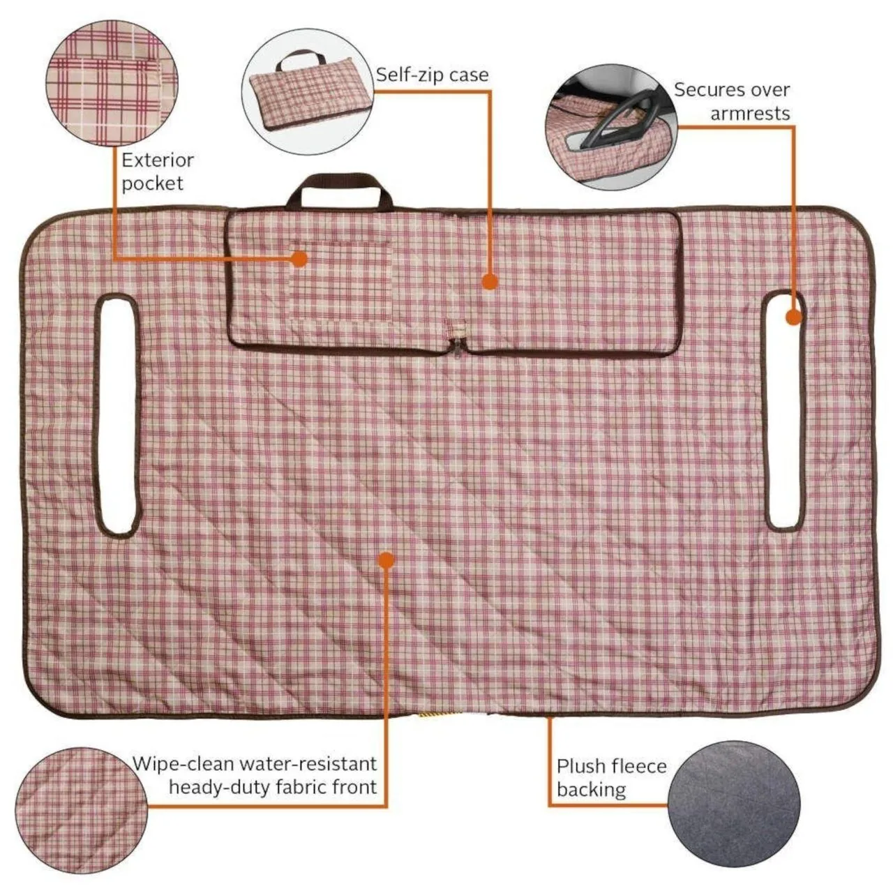 Переносной плед на сиденье Classic Accessories, бежево-красная клетка, артикул 2001 — фото 2