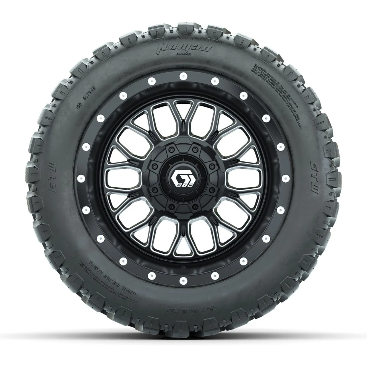 Комплект колёс 12" GTW Helix с шинами 20X10-12 Nomad Steel Belt Radial All-Terrain, чёрные с проточкой, артикул A19-1734 — фото 2