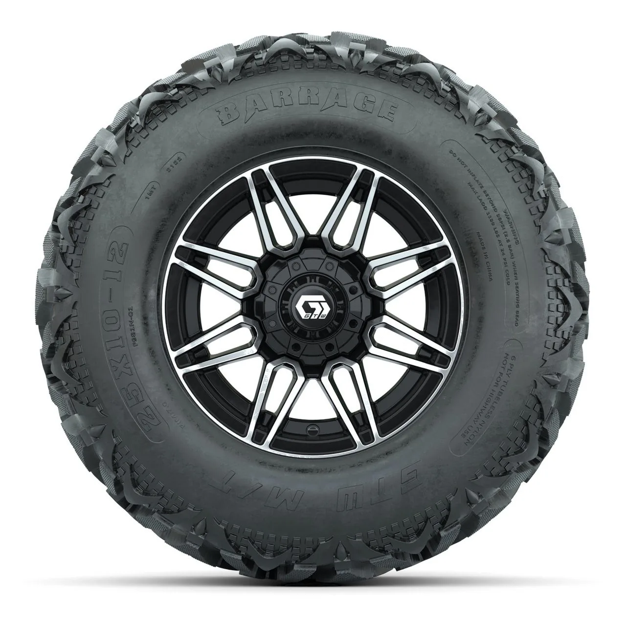 Комплект колёс GTW® Stealth 12", чёрные с проточкой, с грязевыми шинами 25X10-12 Barrage Mud — 4 шт., артикул A19-1933 — фото 2