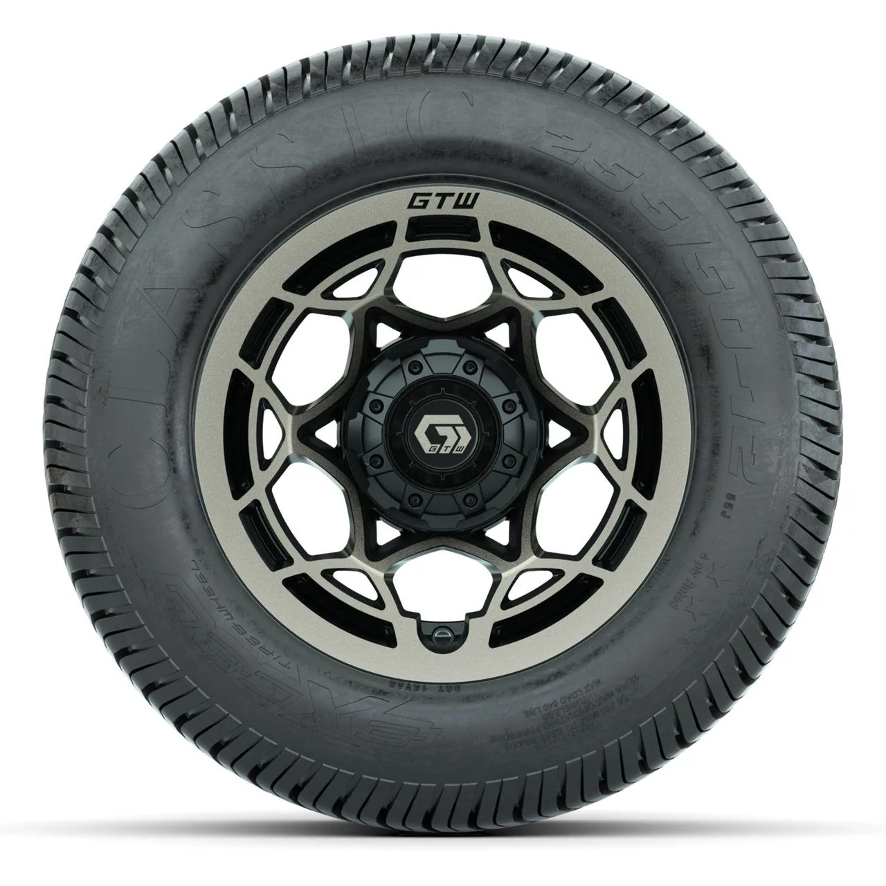 Комплект колёс GTW® Nexus (чёрные/бронзовые) 12" с дорожными шинами 255/50-12 Excel Classic, полный набор, артикул A19-1870 — фото 2