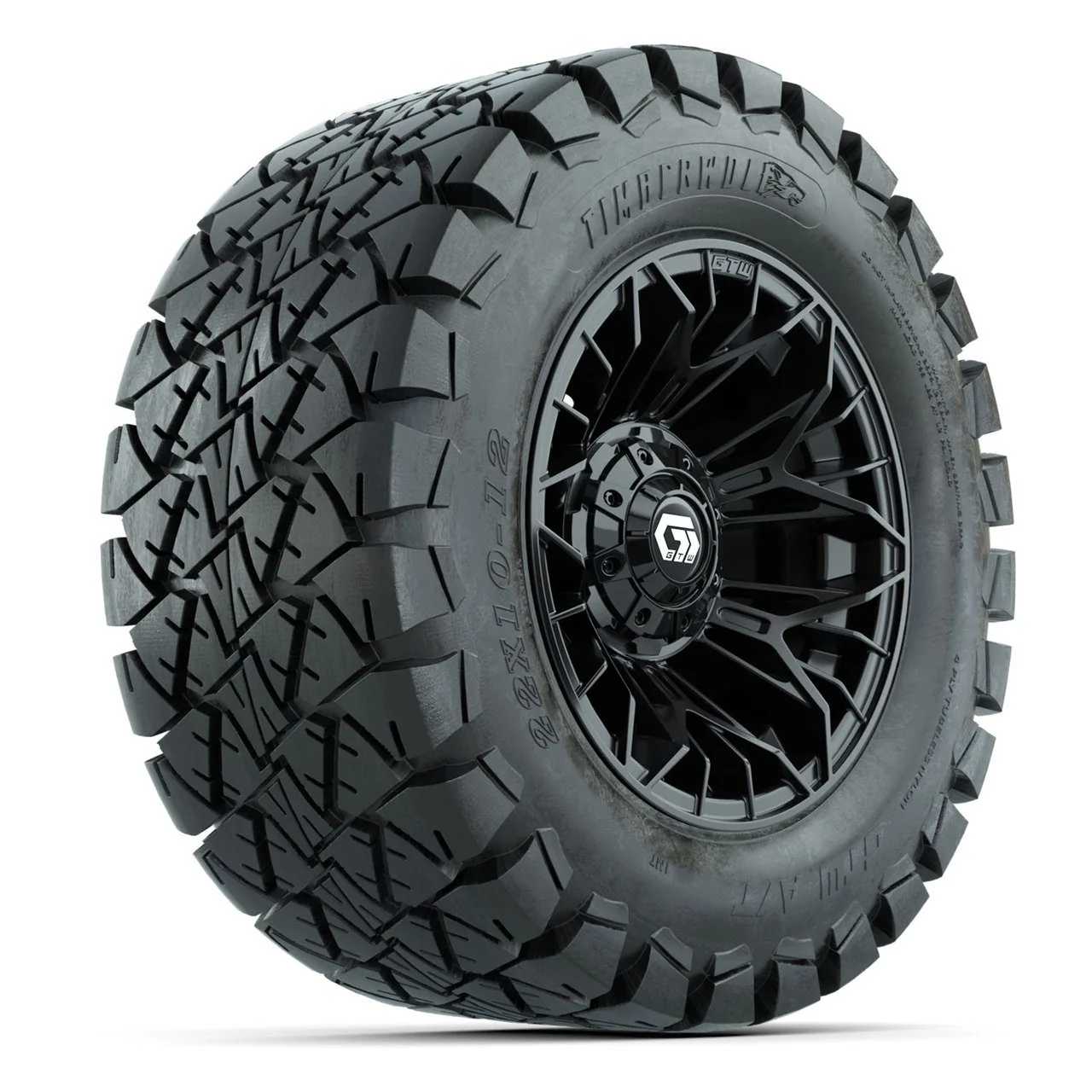 Колёса GTW® Stellar 12", чёрные, с шинами 22X10-12 Timberwolf All-Terrain, полный комплект, артикул A19-1655
