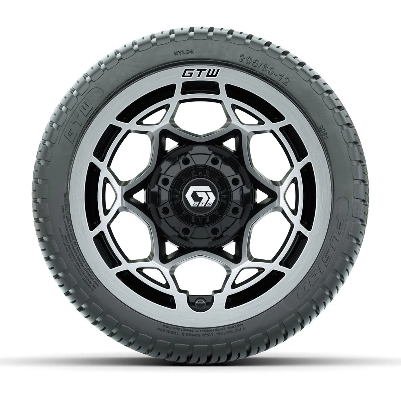 Колёса GTW Nexus, чёрные с серебристой лицевой частью, 12" с шинами 205/30-12 Fusion Street, полный комплект, артикул A19-1842 — фото 2
