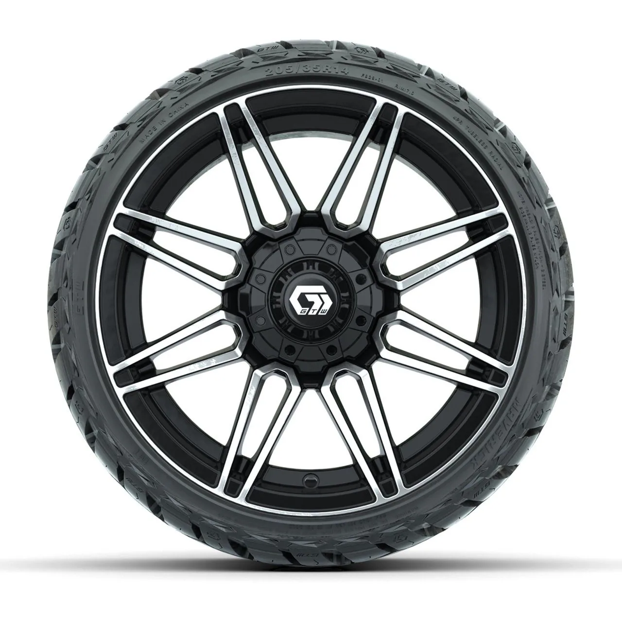 Комплект колёс 14" GTW Stealth, глянцевый чёрный с проточкой, с низкопрофильными шинами Maverick All-Terrain 205/35-R14, артикул A19-1321 — фото 2
