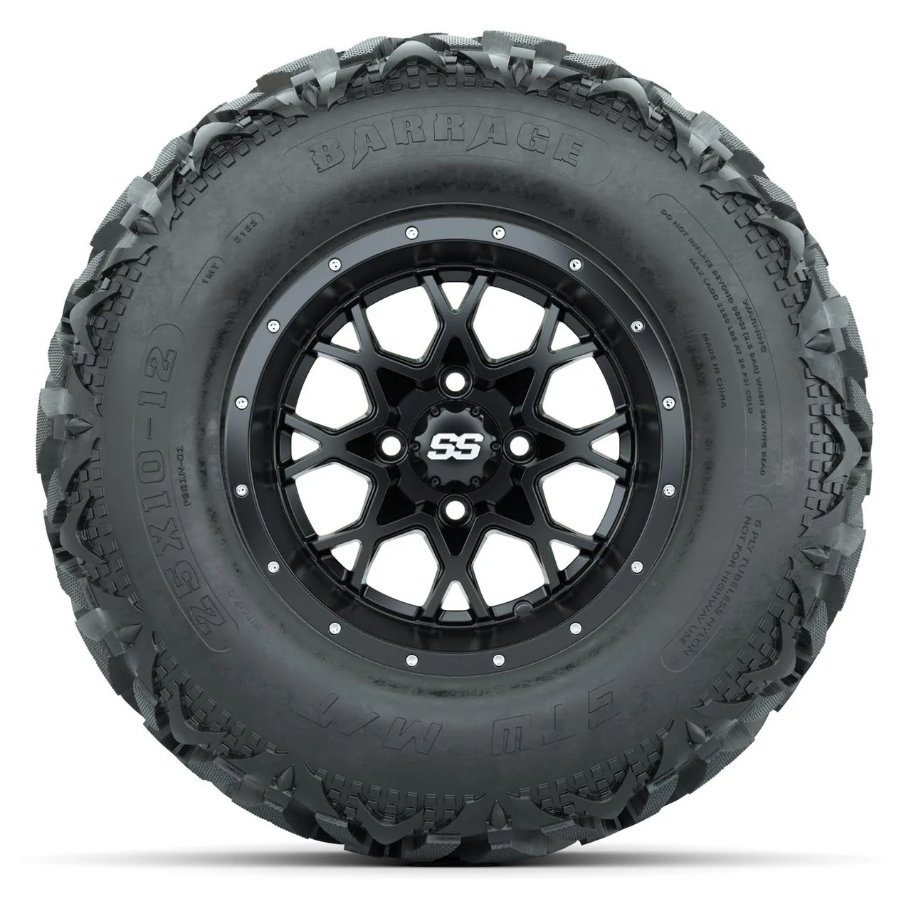 Комплект колёс GTW® Vortex 2 12", матовые чёрные, с грязевыми шинами 25X10-12 Barrage Mud — 4 шт., артикул A19-1963 — фото 2